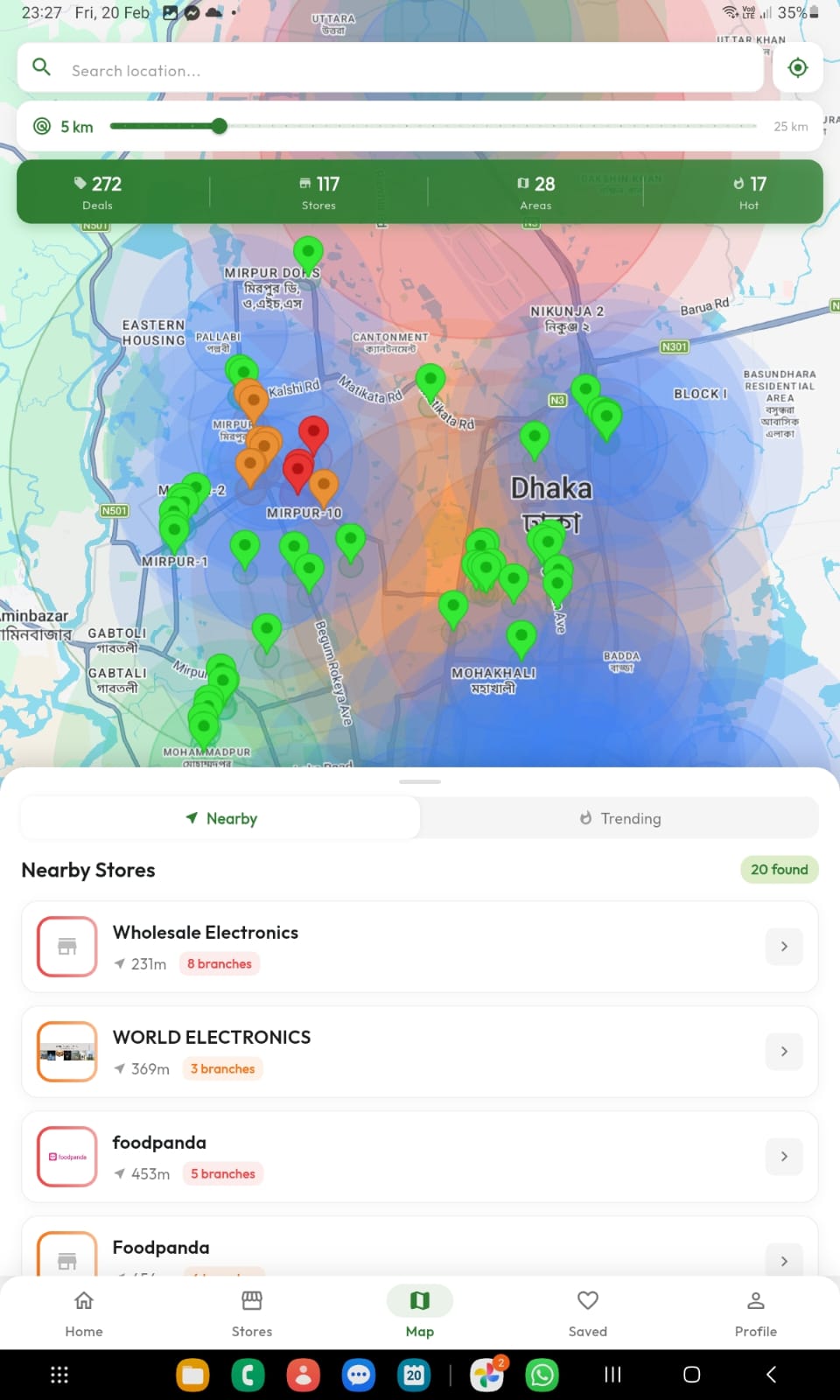 CHHAR map view with nearby stores and deal areas